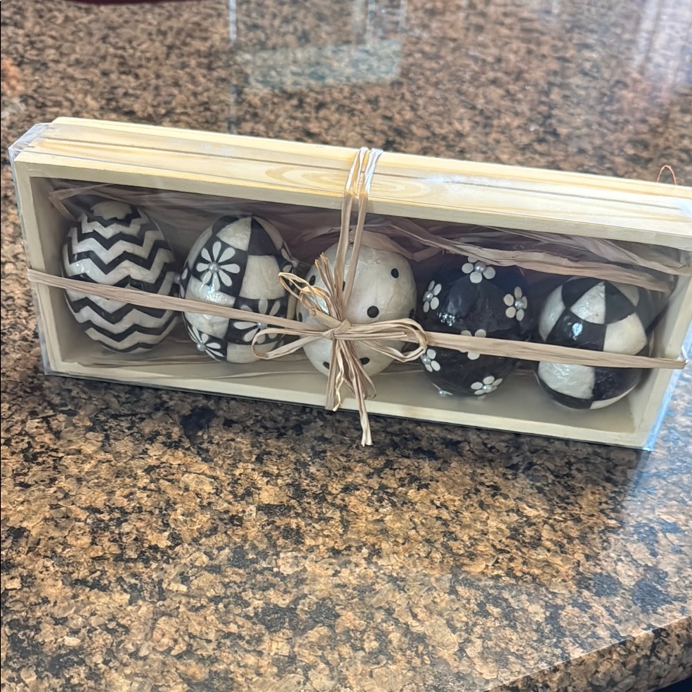Mackenzie Childs Capiz Black and White Decorative Eggs Set